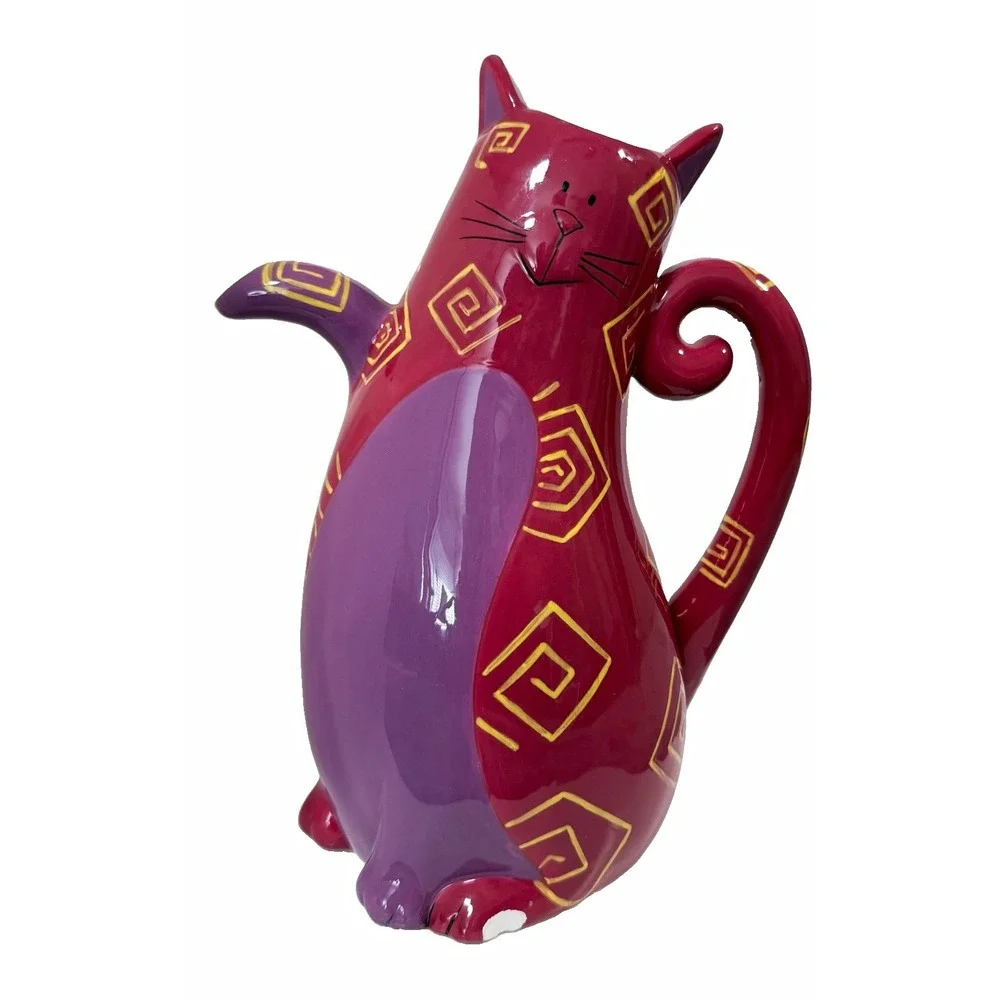Ganz Bella Casa Ceramic Cat Pitcher Teapot Maroon Spiral Rare BC12763